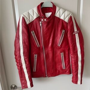 Vintage red leather motorcycle jacket
